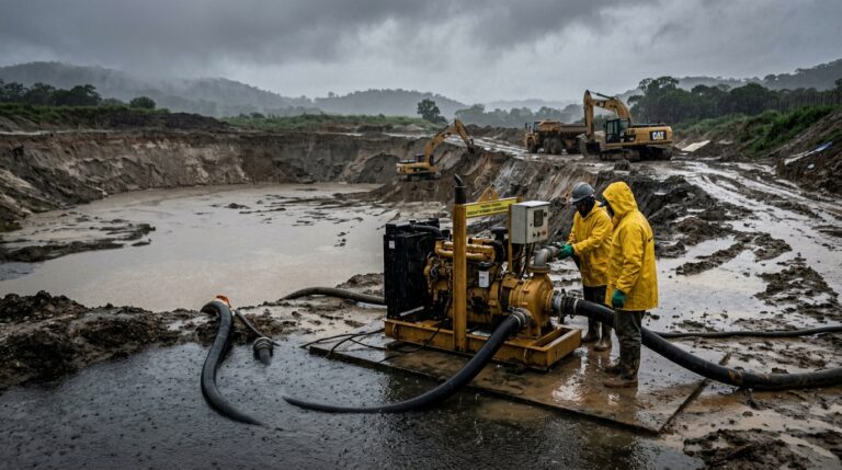 Período chuvoso na mineração de areia: checklist de bombas e drenagem de cava.